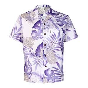 Pastel purple leaf Men 100% Cotton Aloha Shirt Large
